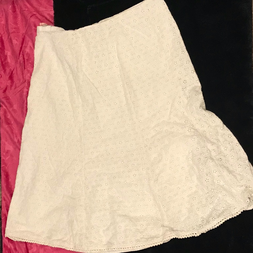 White Textured Knee Length Skirt